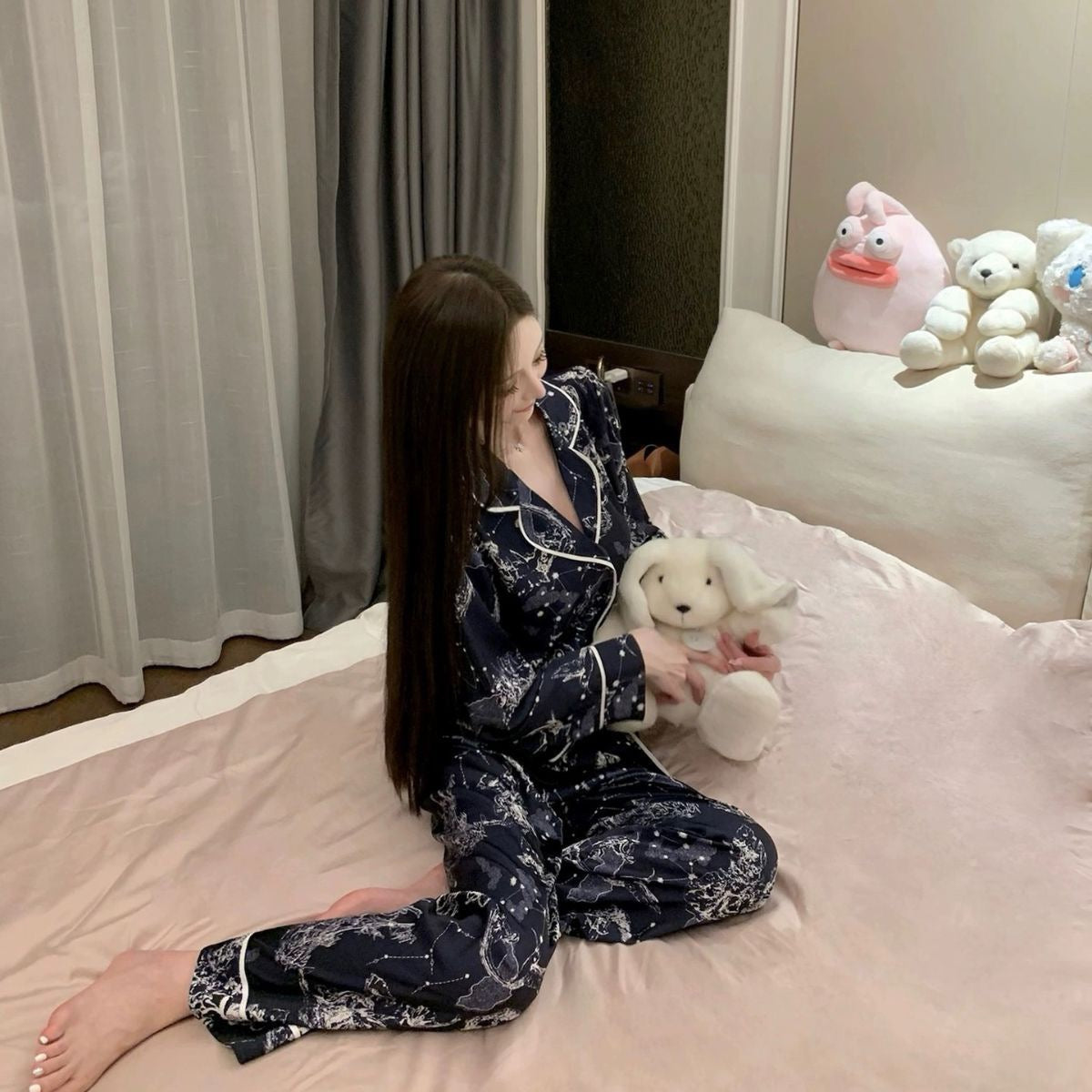 Galaxy Constellation Long-Sleeve Silk Pajama Set