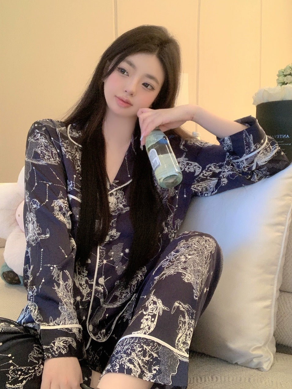 Galaxy Constellation Long-Sleeve Silk Pajama Set