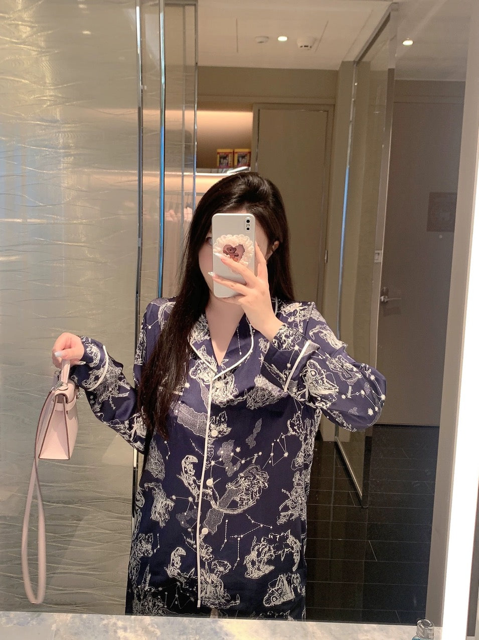 Galaxy Constellation Long-Sleeve Silk Pajama Set