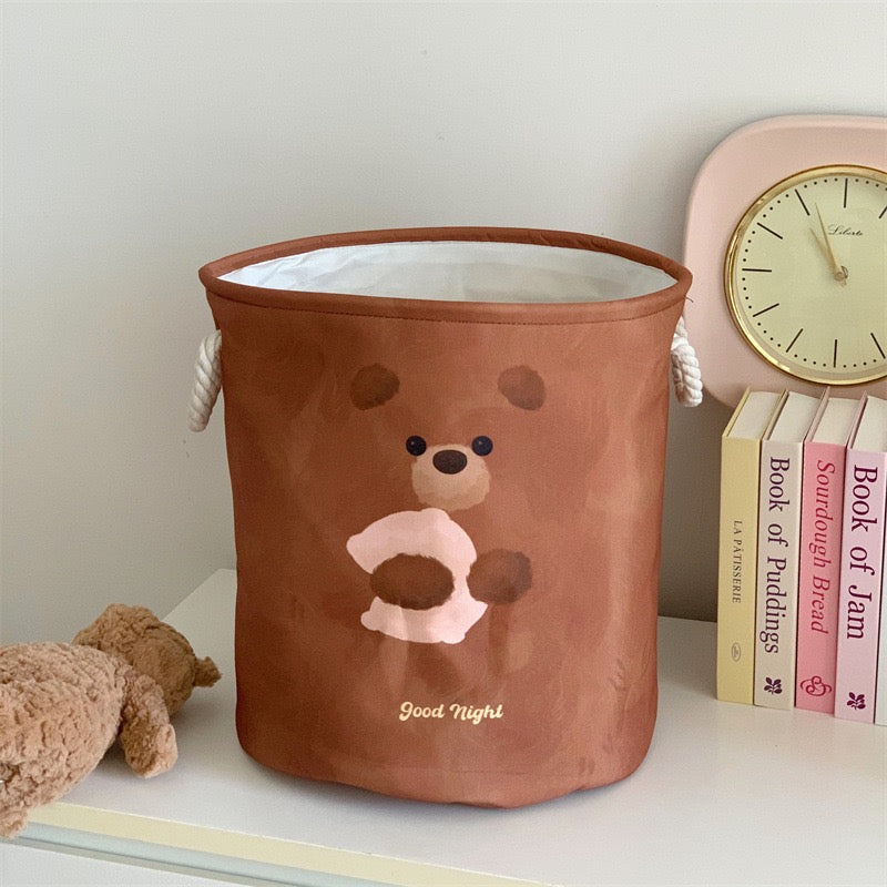 Pink Bow Cat & Brown Plush Bear Laundry Baskets