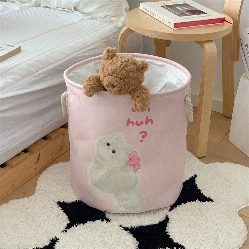 Pink Bow Cat & Brown Plush Bear Laundry Baskets