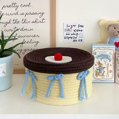 Yellow Woven Storage Basket with Lid & Bows