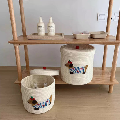 Cute Dachshund Embroidered Woven Storage Basket