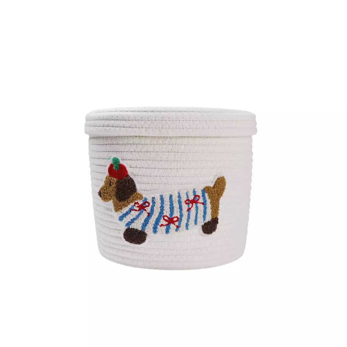 Cute Dachshund Embroidered Woven Storage Basket
