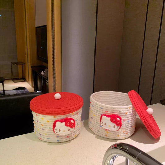 Colorful Polka Dot Hello Kitty Woven Storage Basket
