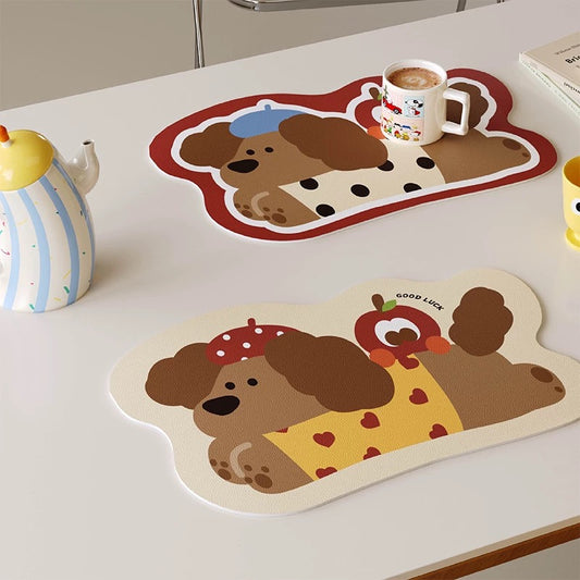 Korean-Style Dachshund Cartoon PU Leather Placemat