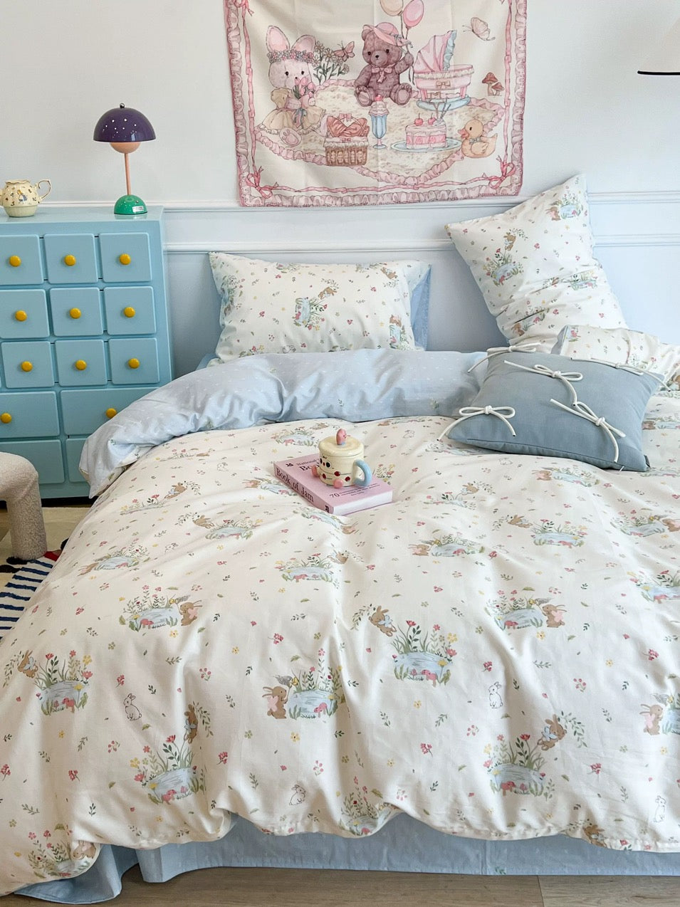 Bunny Garden Party Cotton Bedding 4-Piece Set