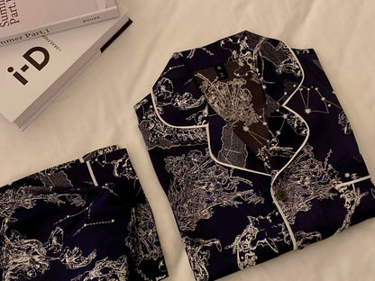 Galaxy Constellation Long-Sleeve Silk Pajama Set
