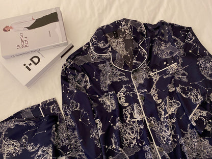 Galaxy Constellation Long-Sleeve Silk Pajama Set