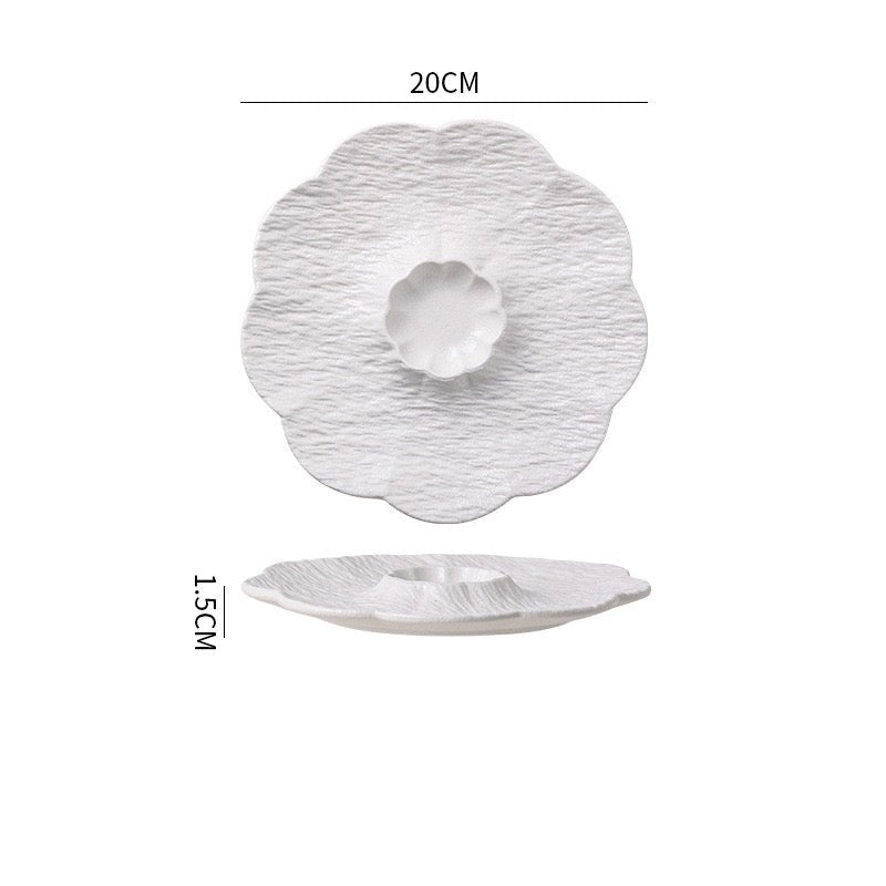 Stone Texture Dumpling & Sushi Plate with Built-in Dipping Dish
