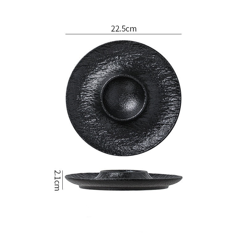 Stone Texture Dumpling & Sushi Plate with Built-in Dipping Dish