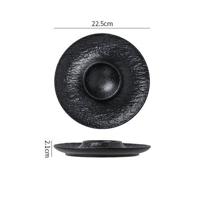 Stone Texture Dumpling & Sushi Plate with Built-in Dipping Dish