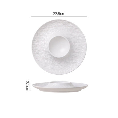 Stone Texture Dumpling & Sushi Plate with Built-in Dipping Dish