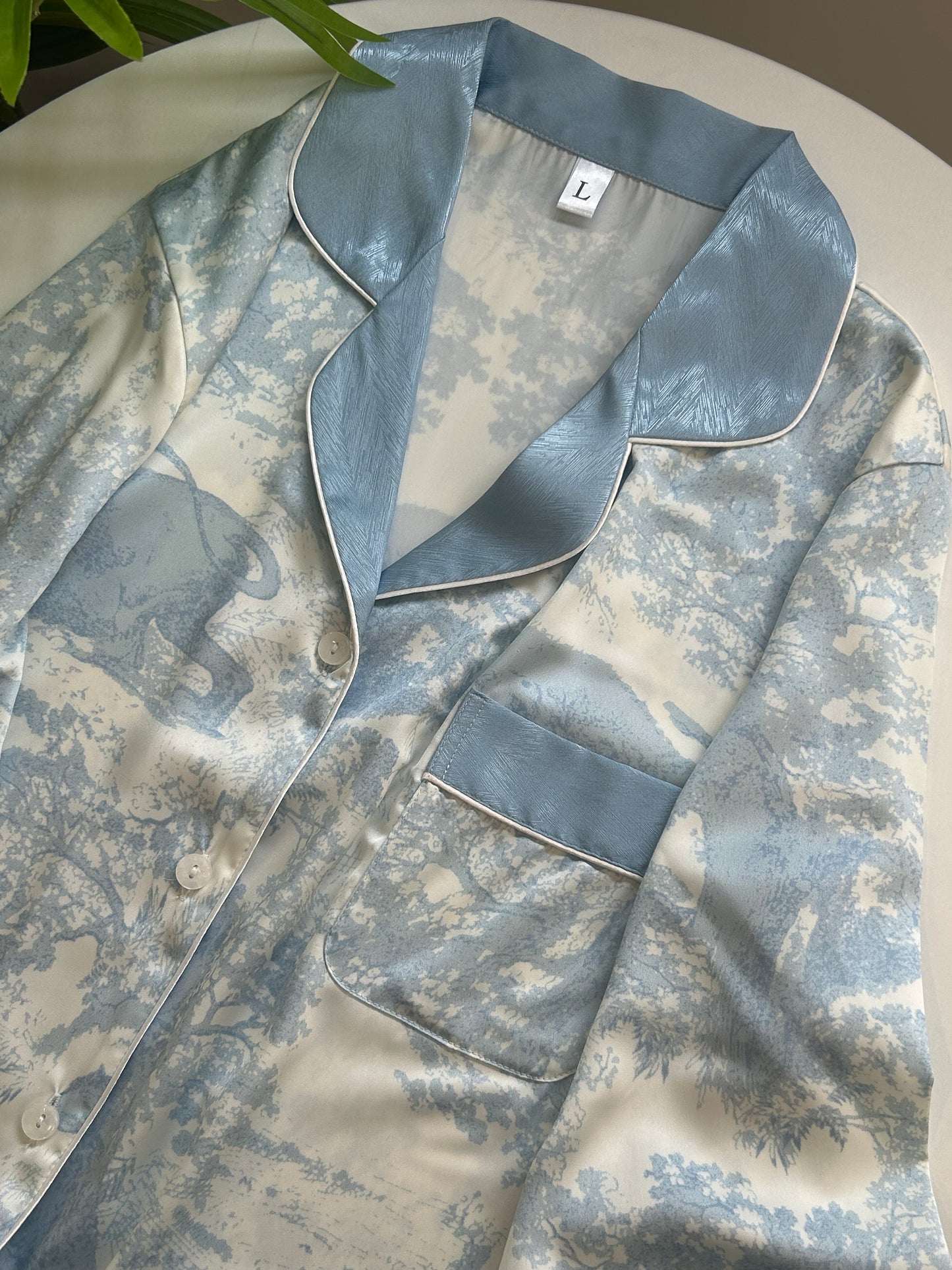 Ink Blue Silk Long-Sleeve Pajama Set